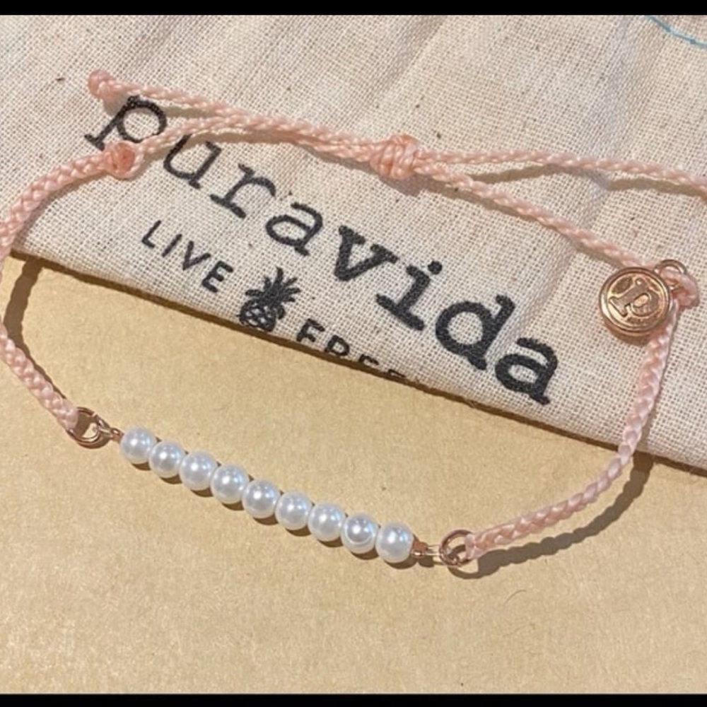 PURA VIDA Blush Peach Mini Braid with Freshwater Pearl Beads Bracelet NEW! Rare